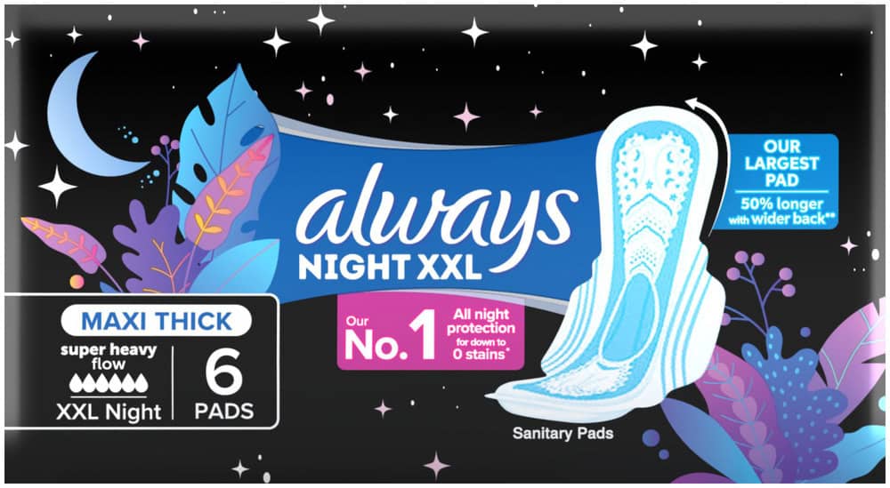 Always Super Heavy Flow Night XXL Maxi Thick Sanitary Pads 6pk