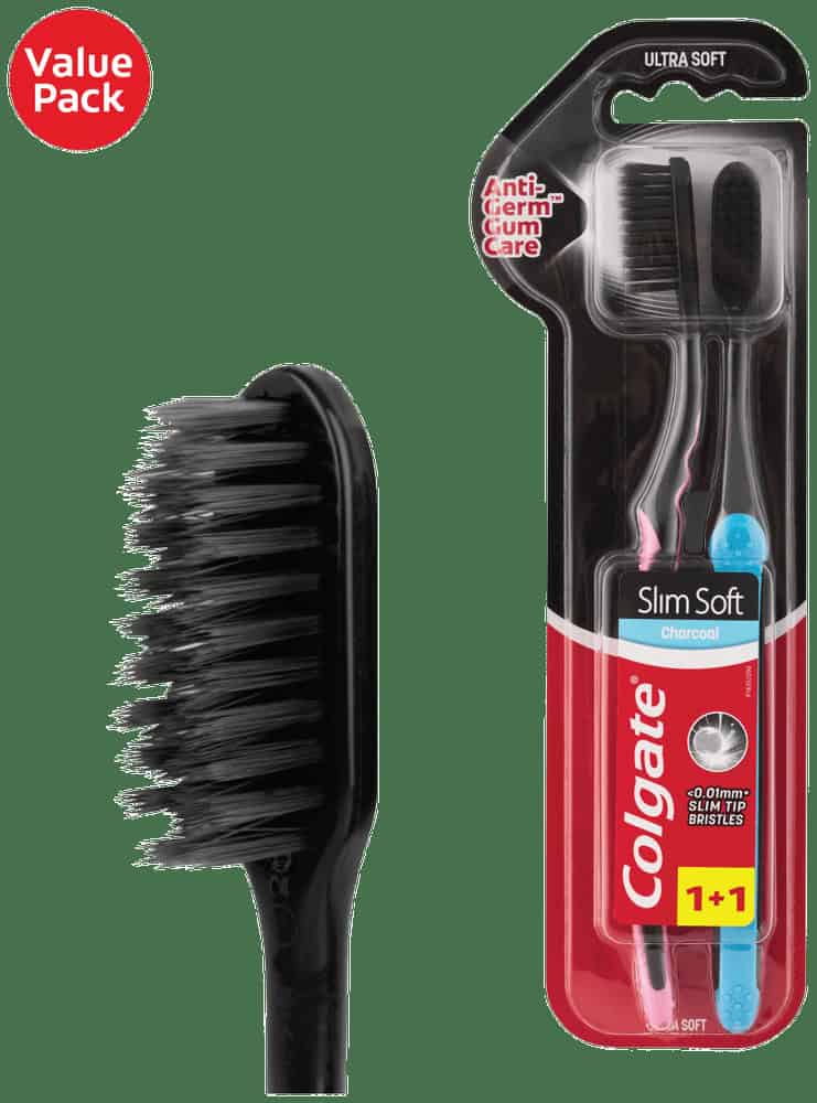 Colgate SlimSoft Ultra Soft Charcoal Toothbrush 2pk