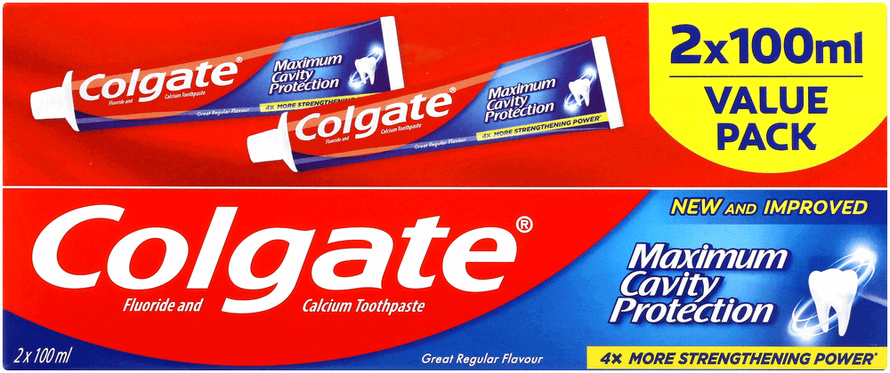 Colgate Maximum Cavity Protection Regular Flavour Fluoride & Calcium Toothpaste Value Pack 2 x 100ml