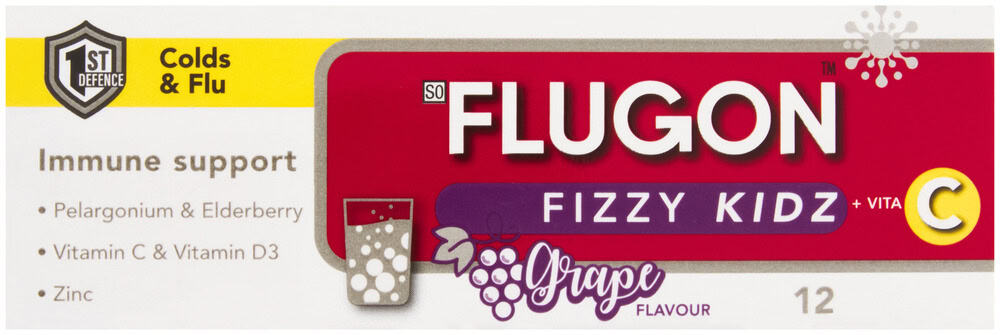 Flugon Fizzy Kids Grape Flavour Colds & Flu Tablets 12pk