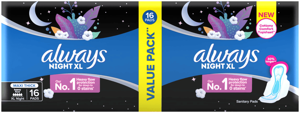 Always Heavy Flow Night XL Maxi Thick Sanitary Pads 16pk
