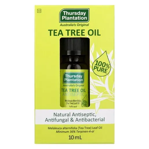 Front of Thursday Plantation Tea Tree Oil 10 ml box with bottle