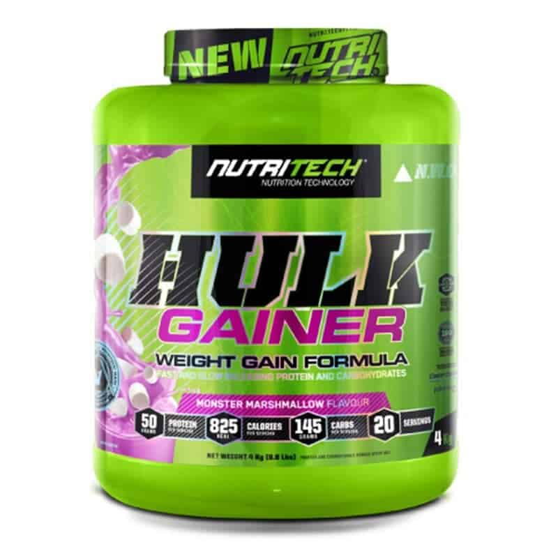 Front of Nutritech Hulk Gainer Weight Gain Formula, Monster Marshmallow flavour, 4 kg tub