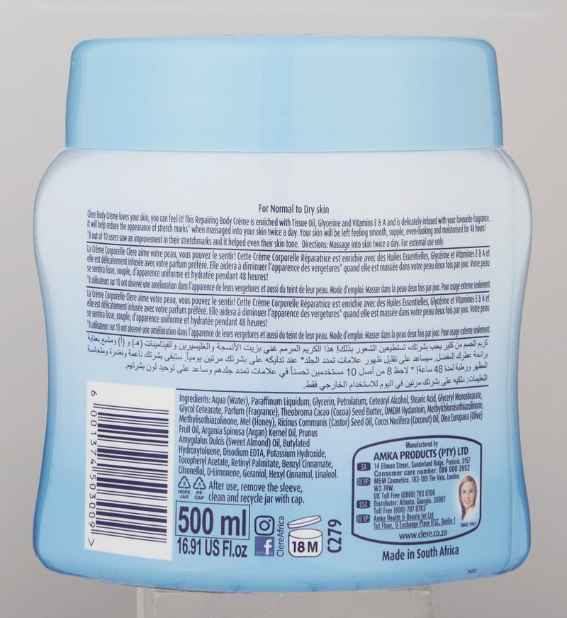 Clere Vanilla Honey Cream & Argan Oil Repairing Body Crème 500ml
