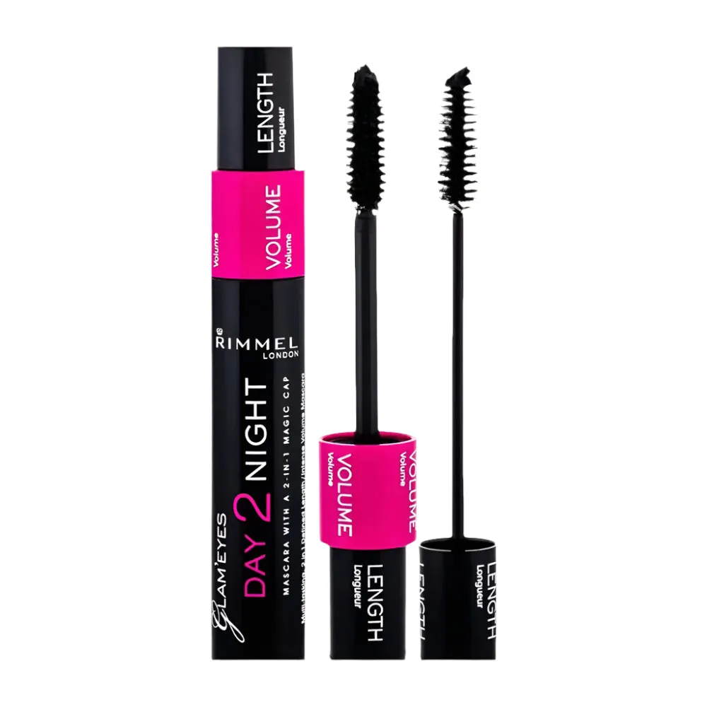 Front of Rimmel London Day 2 Night Mascara Black with applicator wands