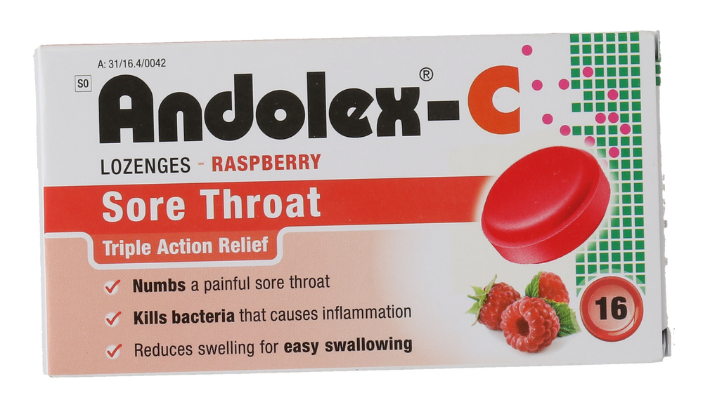 Andolex-c Raspberry Sore Throat Lozenges 16pk