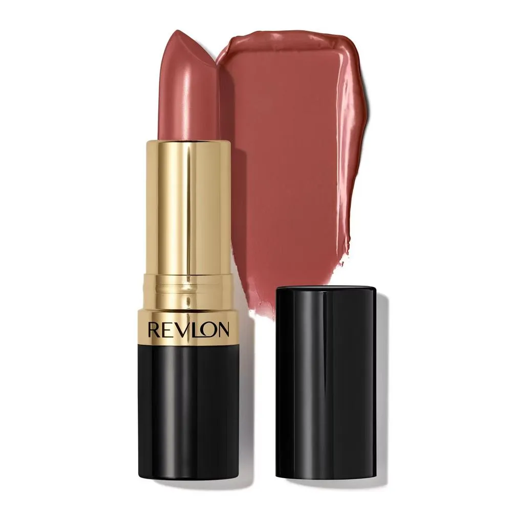Open Revlon Super Lustrous Lipstick 130 Rose Velvet with cap and colour swatch