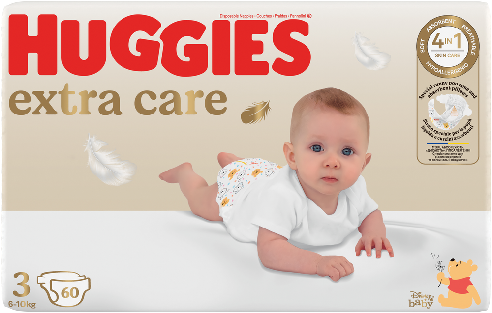 Huggies Extra Care Size 3 Disposable Nappies 60pk