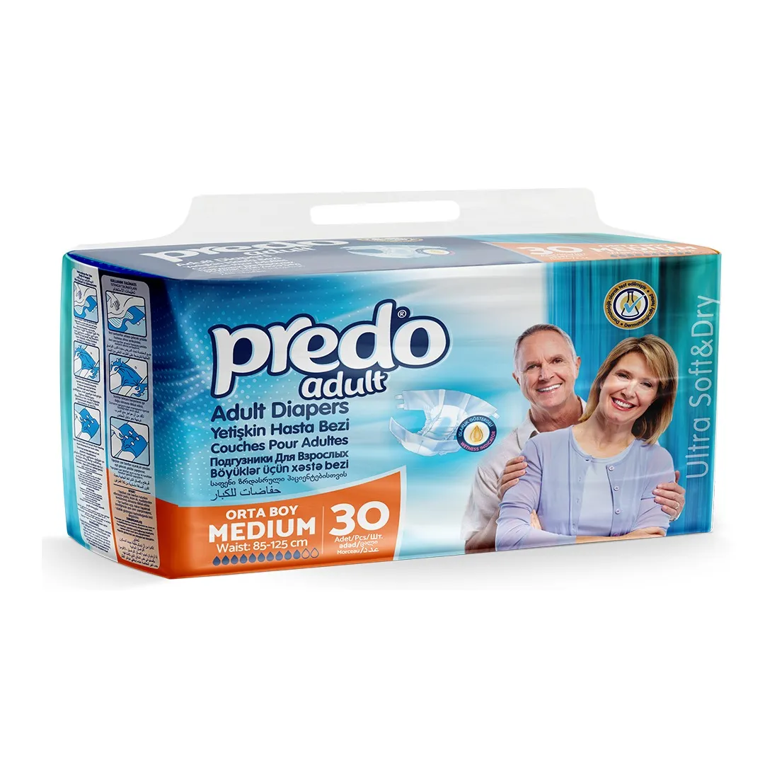 Predo Adult Diapers Medium, 30 pack