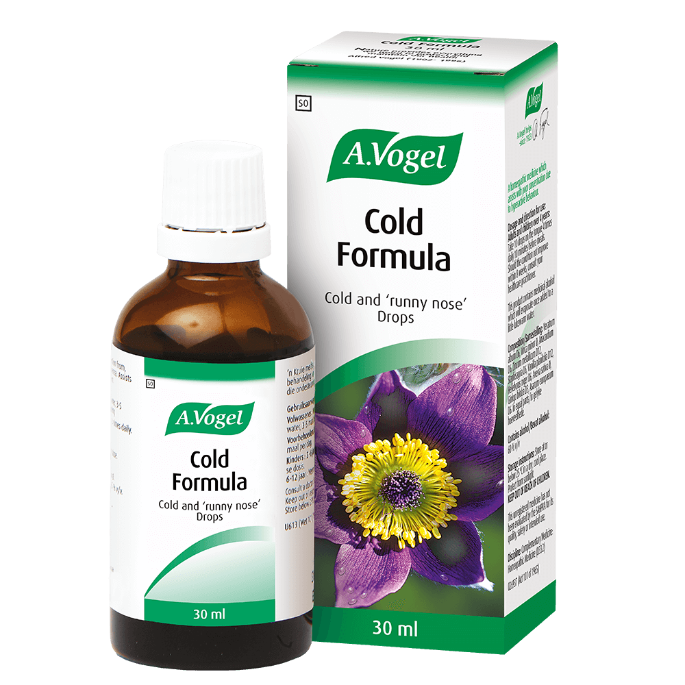 Front of A. Vogel Cold Formula drops 30 ml box and bottle