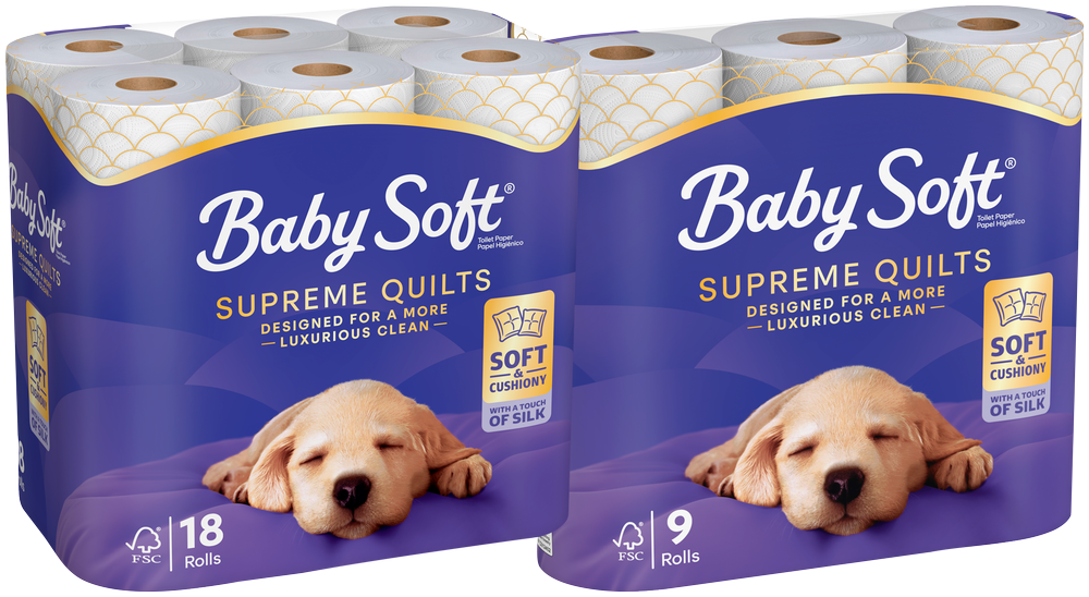 Baby Soft 2 Ply Supreme Quilts Luxury Toilet Tissue Roll 9pk