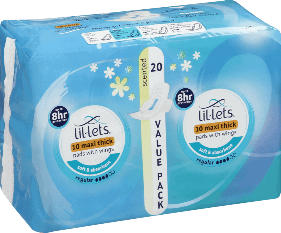 Lil-lets Regular Scented Maxi Thick Sanitary Pads with Wings 20pk