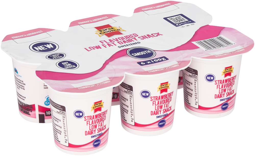 First Choice Strawberry Flavoured Smooth Low Fat Dairy Snack 6 x 100g