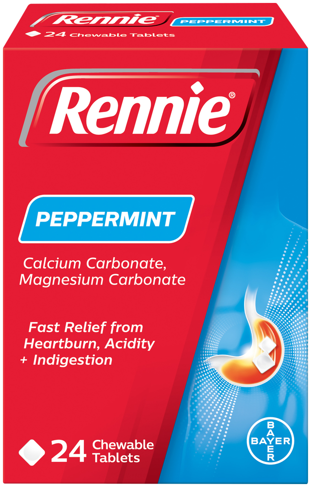 Rennie Peppermint Heartburn & Indigestion Chewable Tablets 24pk