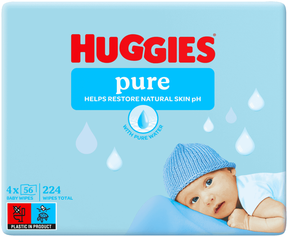 Huggies Pure Baby Wipes 4 x 56pk