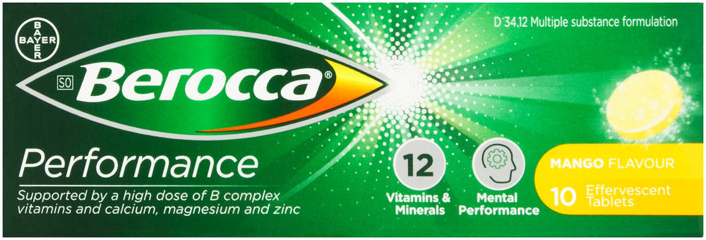 Berocca Performance Mango Flavour Effervescent Tablets 10pk