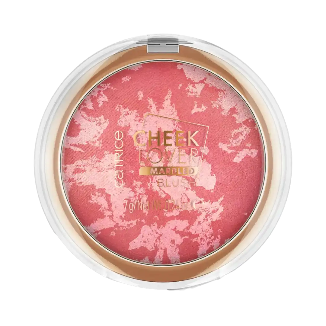 Catrice Cheek Lover Marbled Blush 010 compact, open, showing marbled pink pressed powder blush