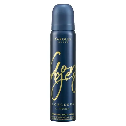 Front of Yardley Gorgeous At Midnight Perfume Body Spray 90 ml can, full view