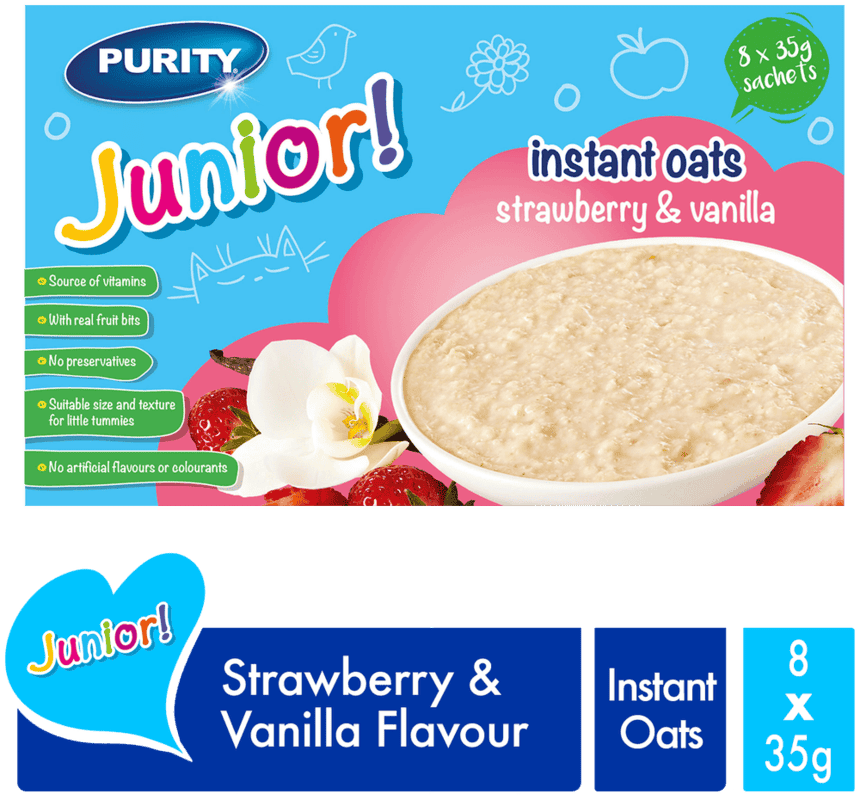 Purity Junior Strawberry & Vanilla Flavour Instant Oats 8 x 35g 35g