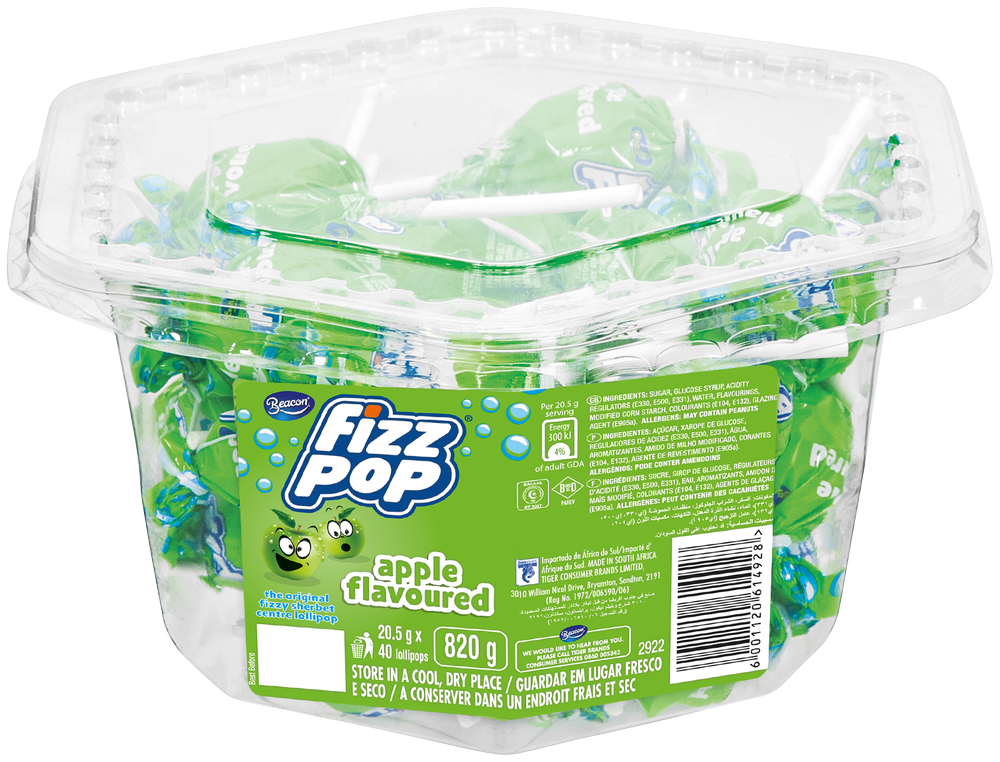 Beacon Fizz pop Apple Flavoured Lollipops 40s