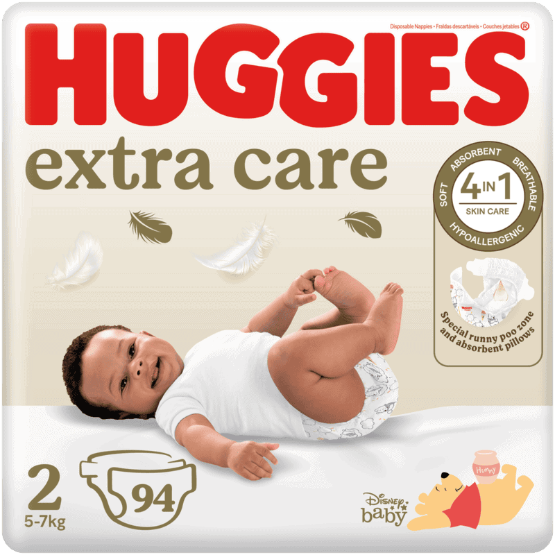 Huggies Extra Care Size 2 Disposable Nappies 94pk