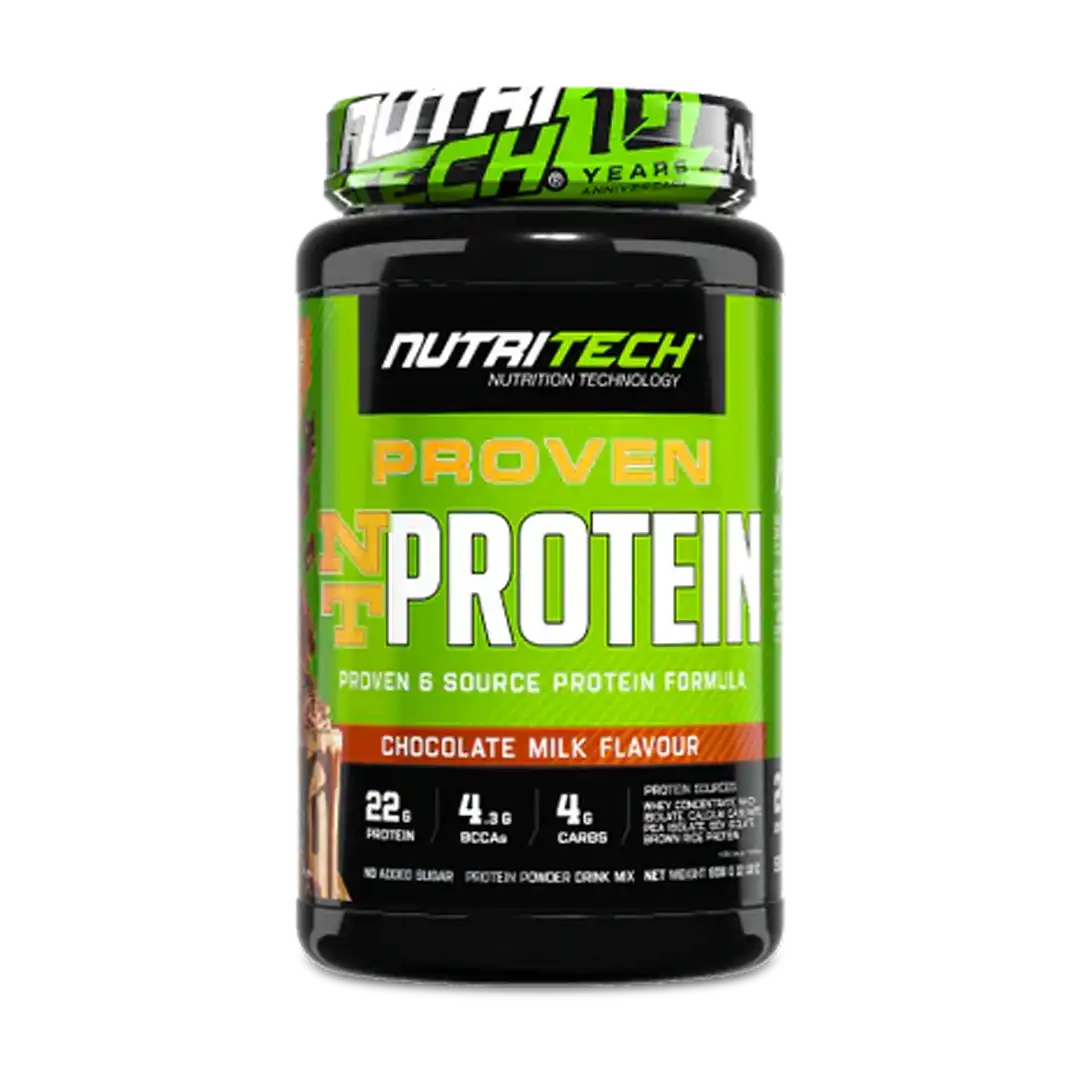 Front of Nutritech Proven NT Protein 908g tub, Chocolate Milk flavour