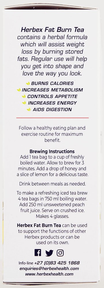 Herbex Fat Burn Honey Flavouring Herbal Tea 20pk