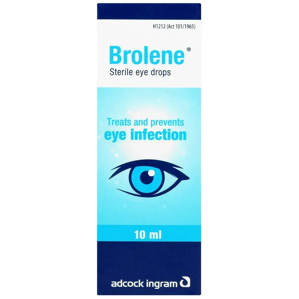 Front of Adcock Ingram Brolene Sterile Eye Drops 10 ml box, full resolution studio shot