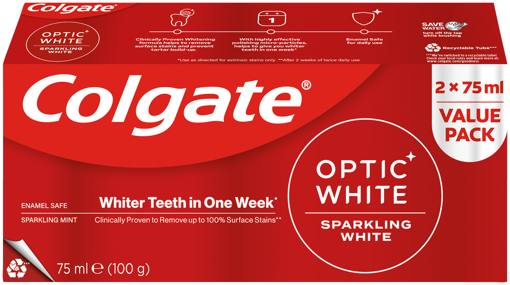 Colgate Optic White Sparkling White Whitening Toothpaste 2 x 75ml
