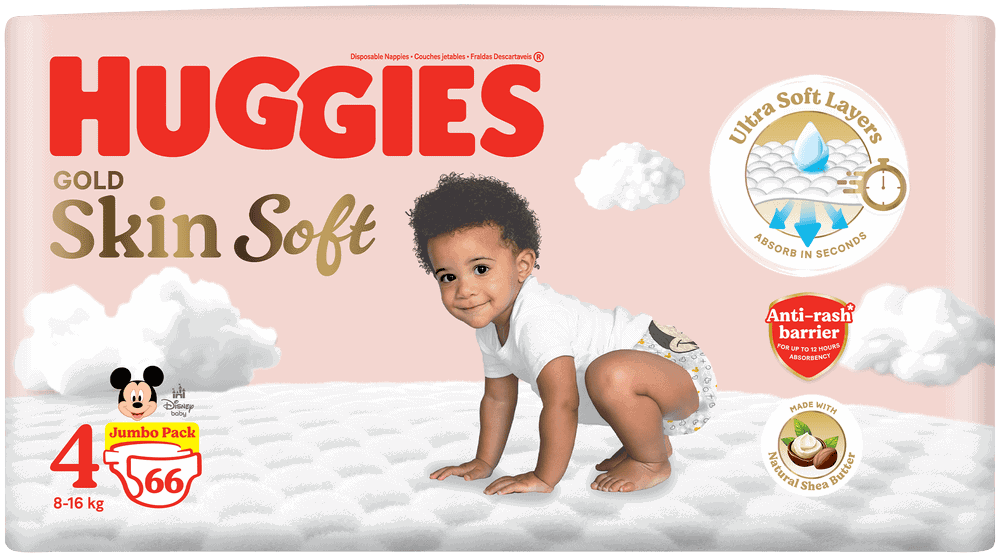 Huggies Gold Size 4 Skin Soft Disposable Nappies 66pk