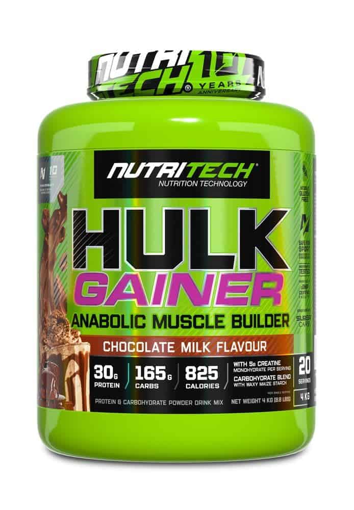 Front of Nutritech Hulk Gainer Chocolate Milk Flavour 4 kg tub