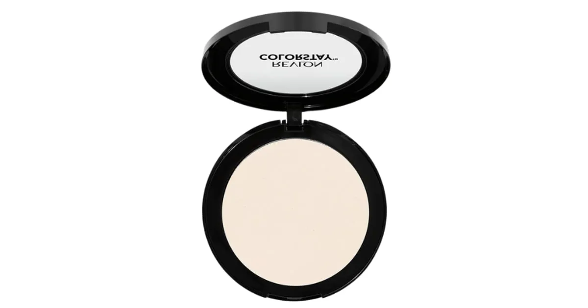 Open compact of Revlon ColorStay Pressed Powder 880 Translucent showing mirror lid and powder pan