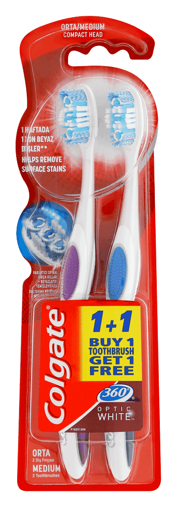 Colgate 360° Medium Optic White Toothbrush 2pk