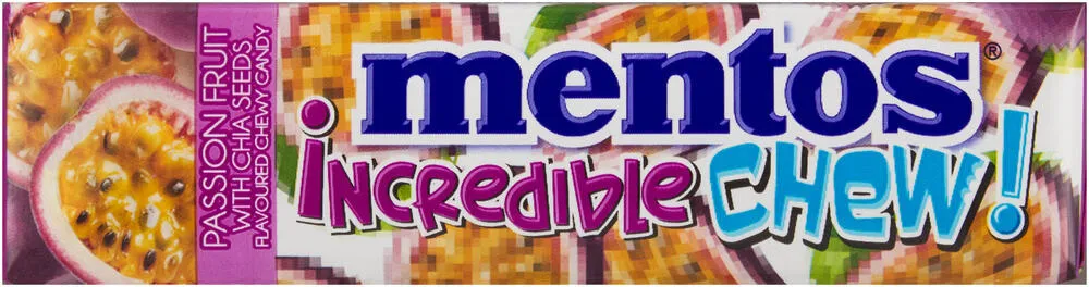 Mentos Incredible Chew! Passion Fruit with Chia Seeds Flavoured Chewy Candy 47g