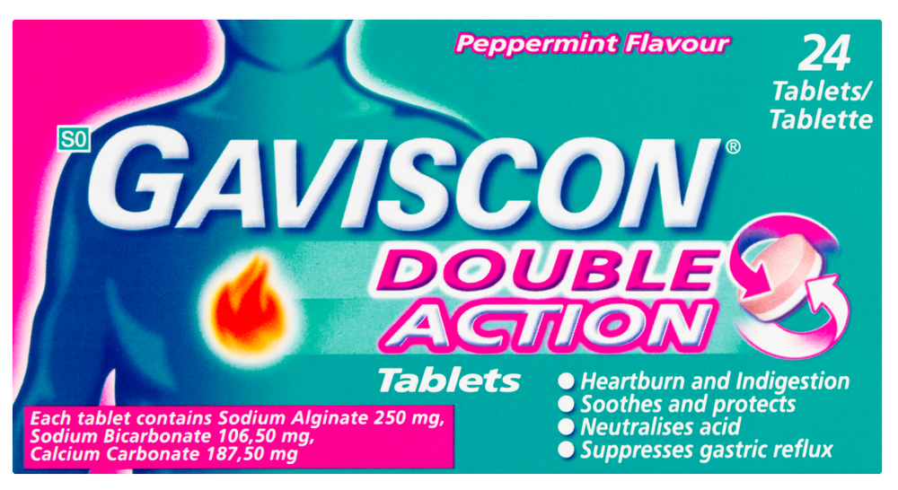 Gaviscon Double Action Peppermint Flavour Antacid Tablet 24pk