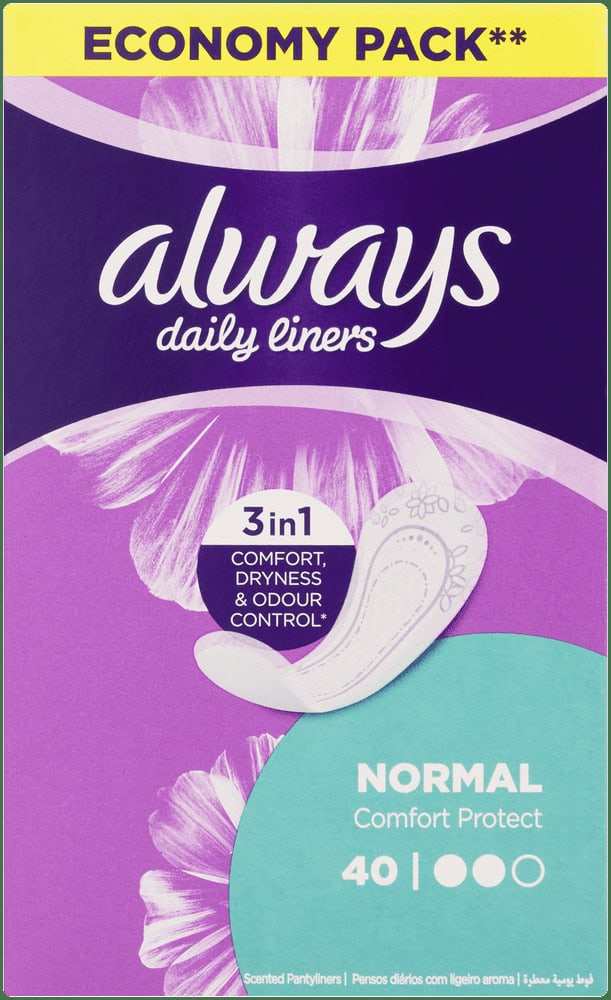 Always Daily Liners Normal Comfort Protect Scented Pantyliners 40pk