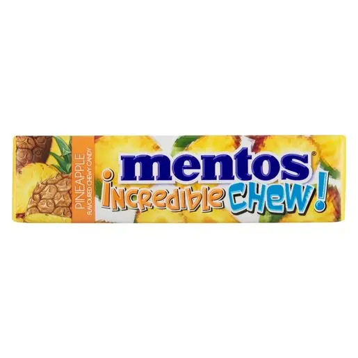 Front of Mentos Incredible Chew Pineapple 10 pieces pack on white background