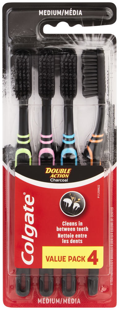 Colgate Double Action Medium Charcoal Toothbrush 4pk