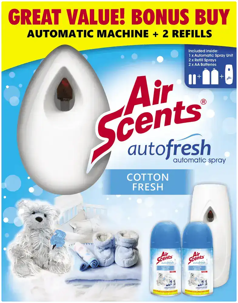 Air Scents Autofresh Cotton Fresh Automatic Spray Unit with Refills 3pc