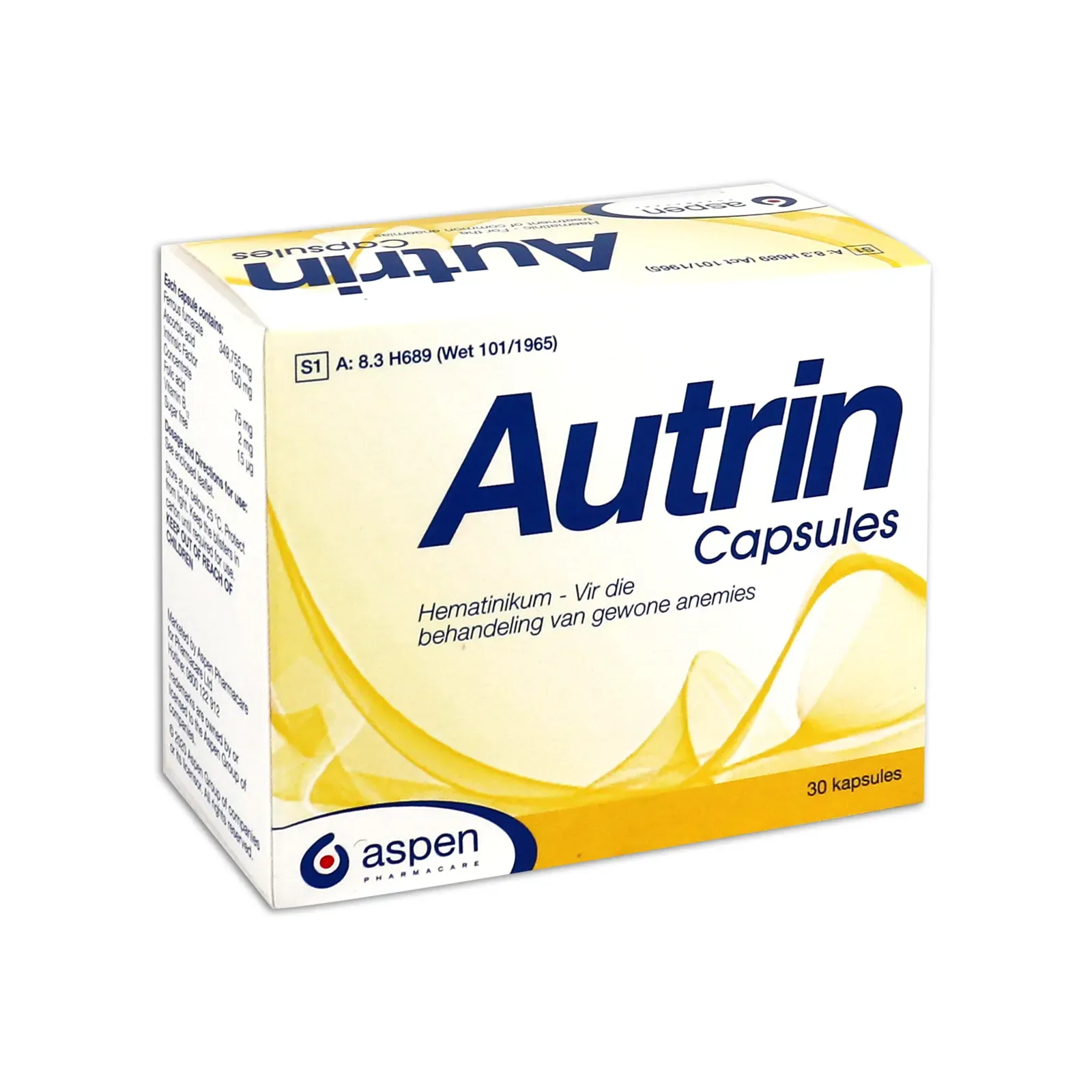 Angled view of Aspen Autrin Capsules 30 capsules box