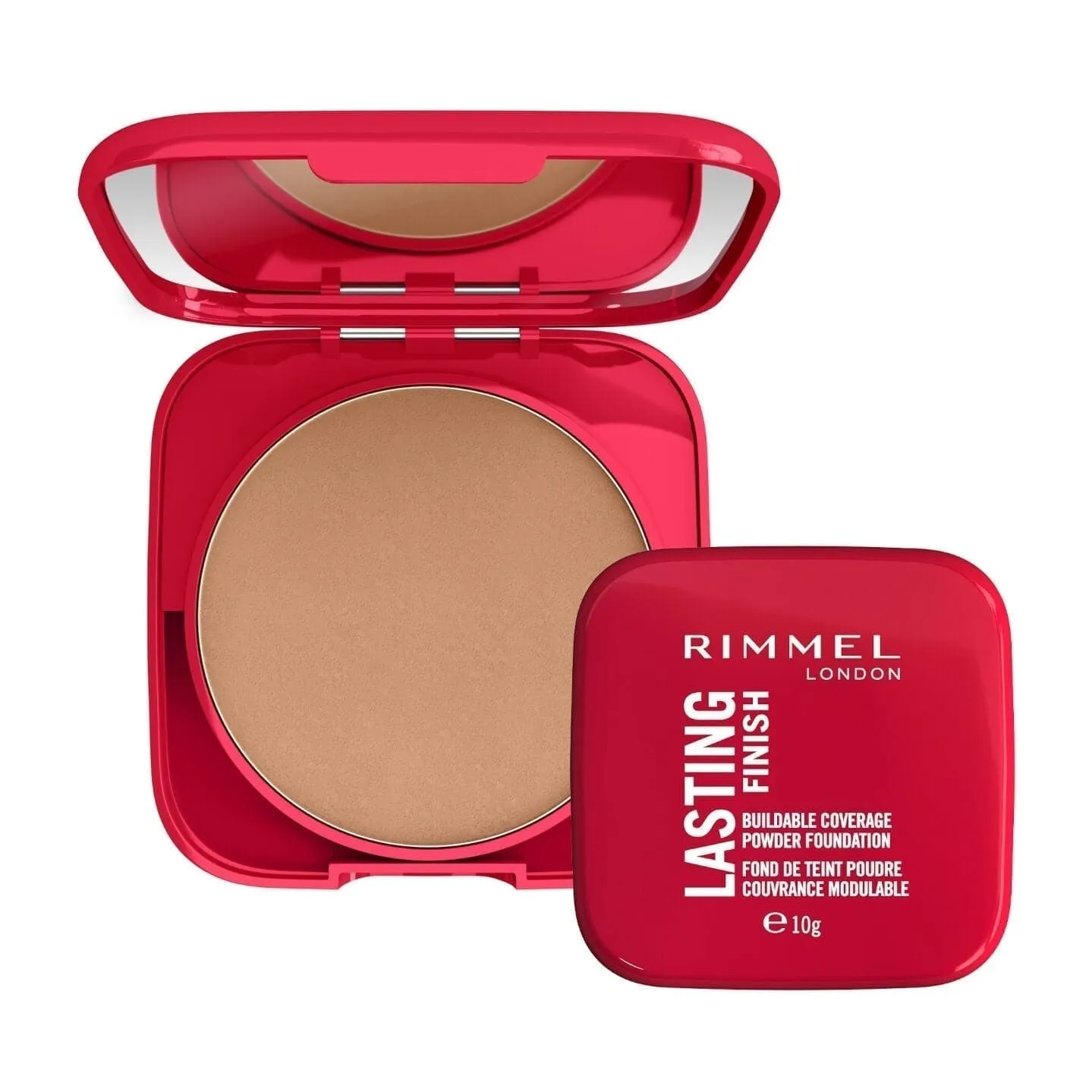 Rimmel London Lasting Finish Buildable Coverage Powder Foundation compact, open and closed, 10g