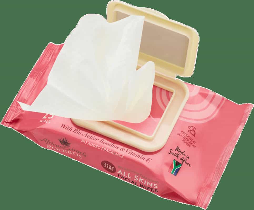 African Extracts Rooibos All Skin Types Facial Wipes 25pk