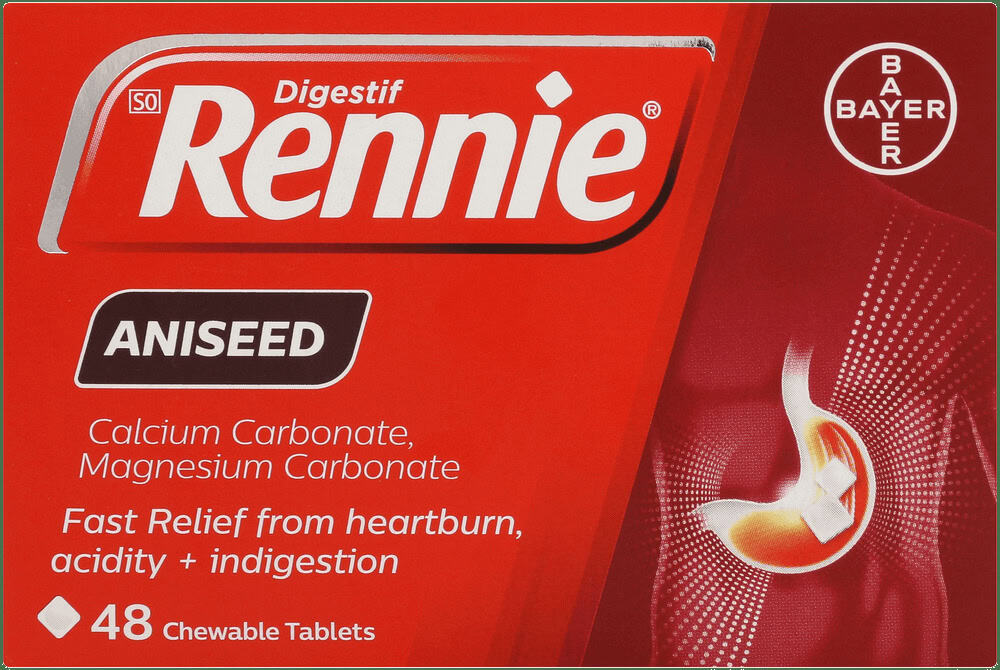 Rennie Aniseed Heartburn & Indigestion Chewable Tablets 48pk
