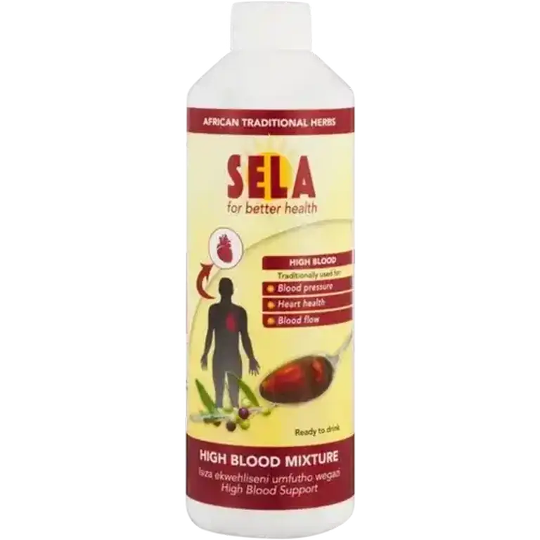 Front of Sela High Blood Mixture 500 ml bottle on white background
