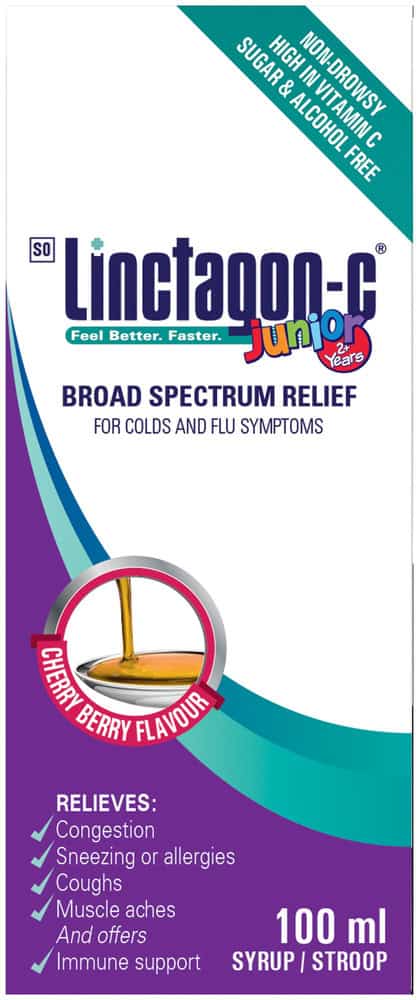 Linctagon Broad Spectrum Relief Cherry Berry Flavour Junior Cold & Flu Syrup 100ml