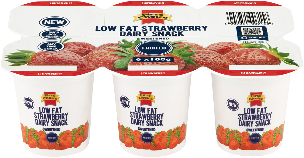 First Choice Strawberry Fruited Low Fat Dairy Snack 6 x 100g