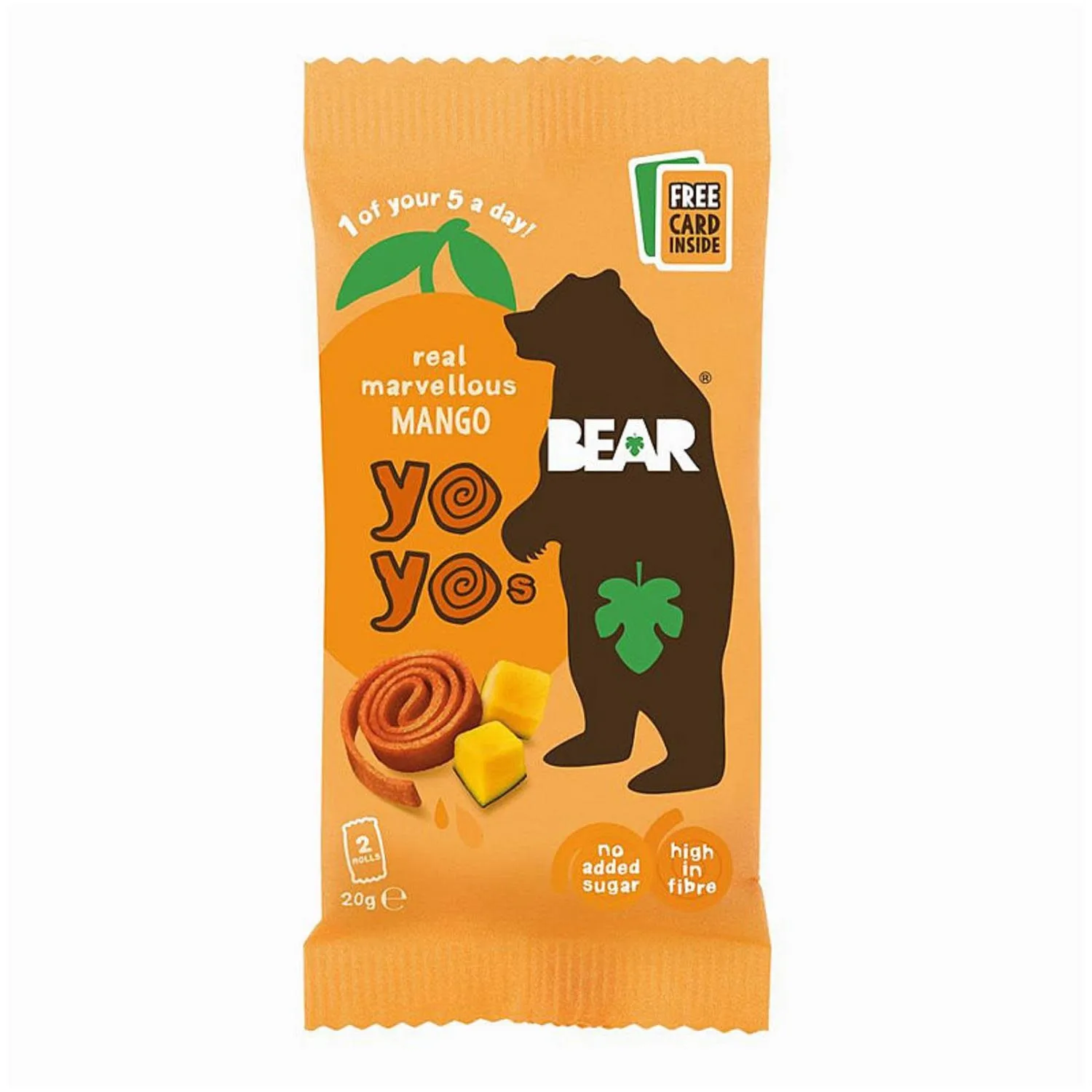 Front of BEAR Mango YoYos Fruit Rolls 20g pack
