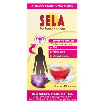 Front of Sela Women's Health Tea box, 20 tea bags