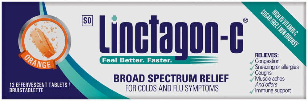 Linctagon Orange Cold & Flu Effervescent Tablets 12pk