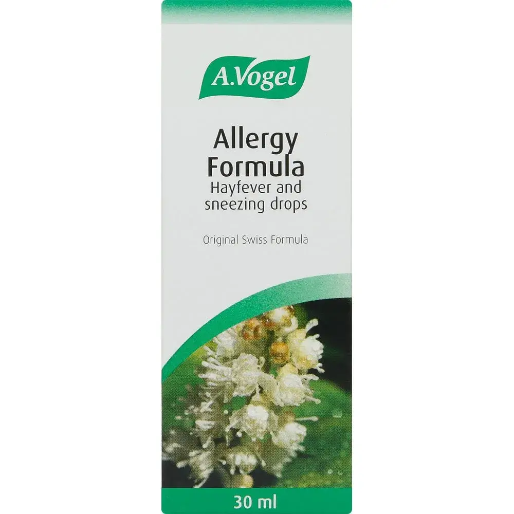 Front of A. Vogel Allergy Formula Hay Fever and Sneezing Drops 30 ml box